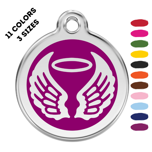Angel Wings Stainless Steel And Enamel Purple Pet ID Tag