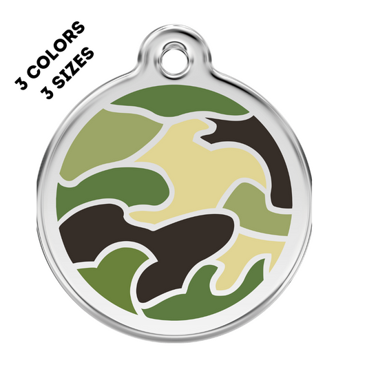 Camouflage Stainless Steel And Enamel Green Pet ID Tag