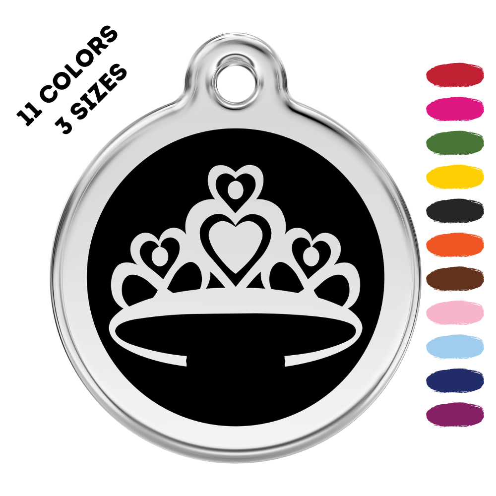 Crown Stainless Steel And Enamel Black Pet ID Tag
