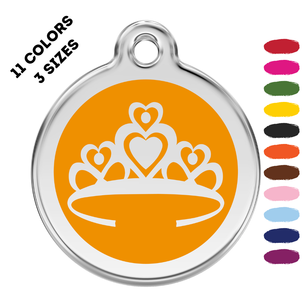 Crown Stainless Steel And Enamel Orange Pet ID Tag