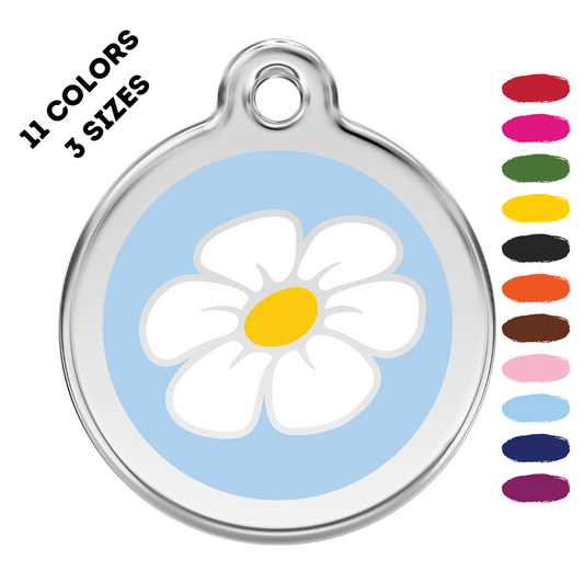 Daisy Flower Stainless Steel and Enamel Light Blue Pet ID Tag