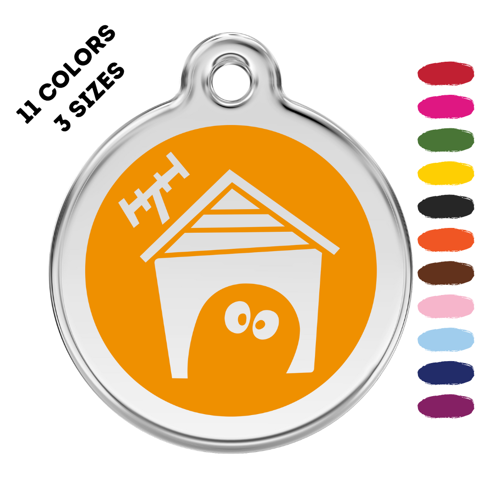 Dog House Stainless Steel and Enamel Orange Pet ID Tag