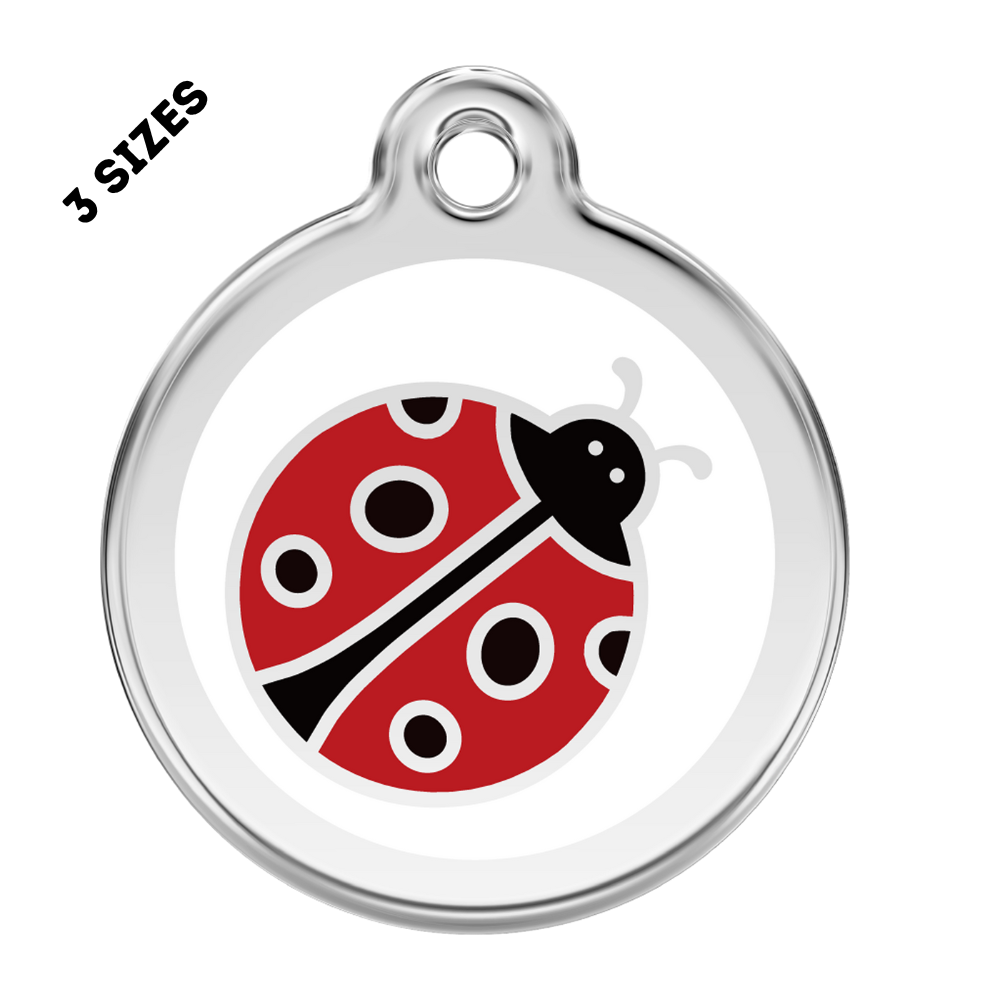 Lady Bug ID Pet Tag - Stainless Steel and Enamel Engraved and Personalized Pet ID Tag