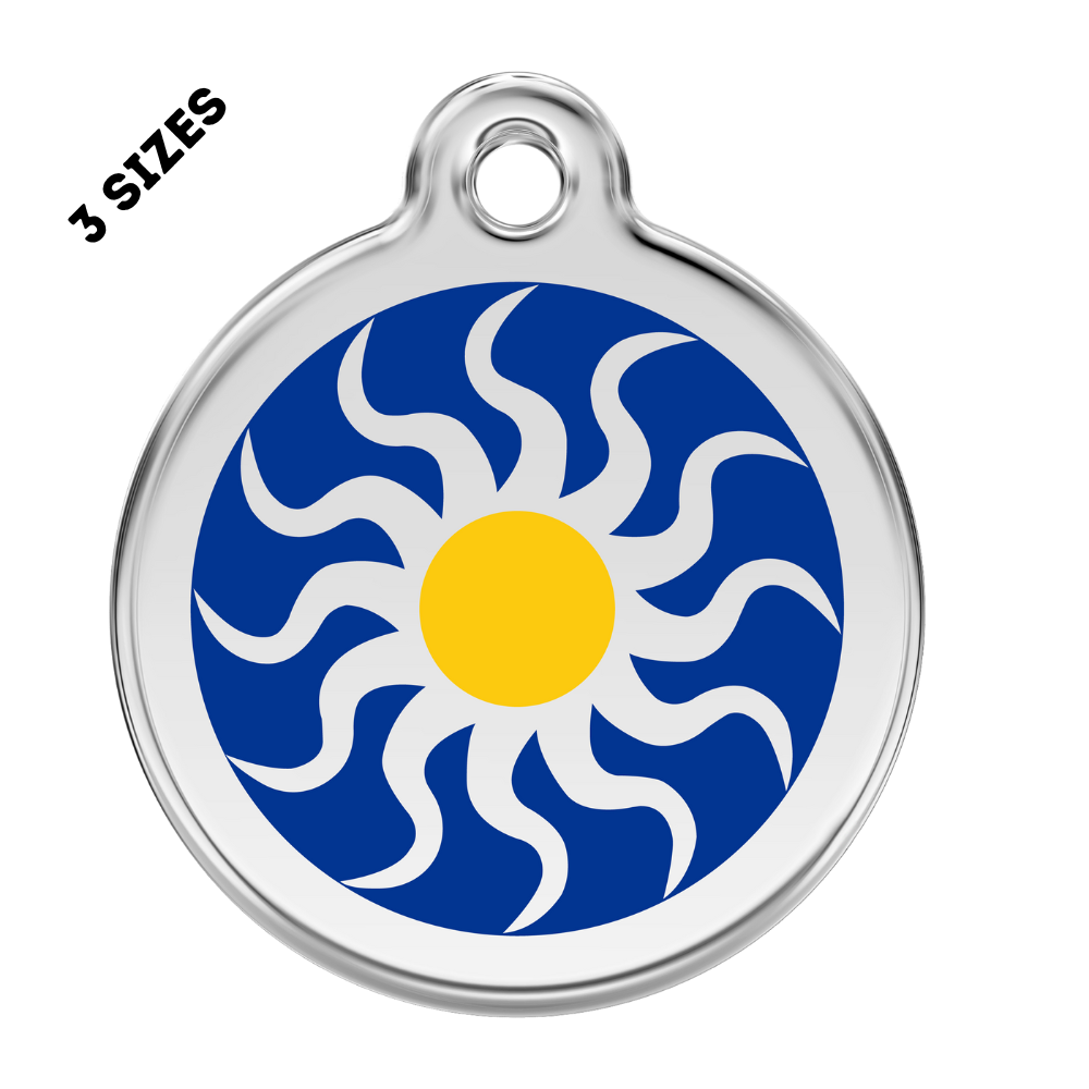 Tribal Sun ID Pet Tag - Stainless Steel and Enamel Engraved and Personalized Pet ID Tag