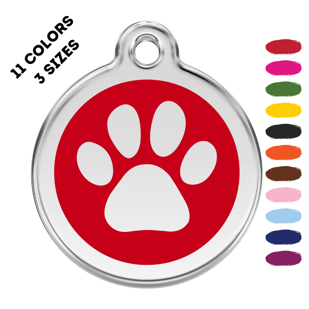 Paw Print Stainless Steel and Enamel Red Pet ID Tag
