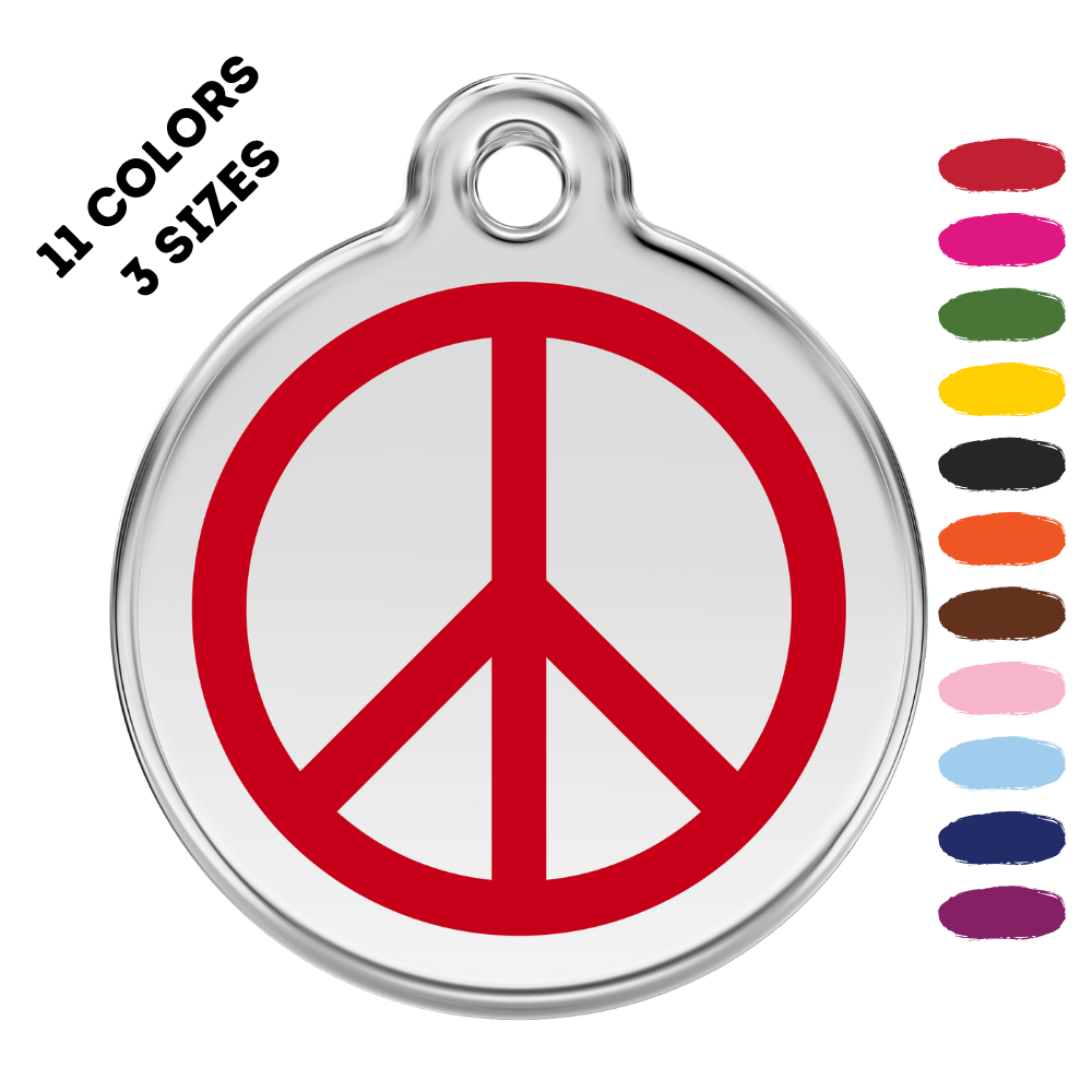 Peace Sign Stainless Steel and Enamel Red Pet ID Tag