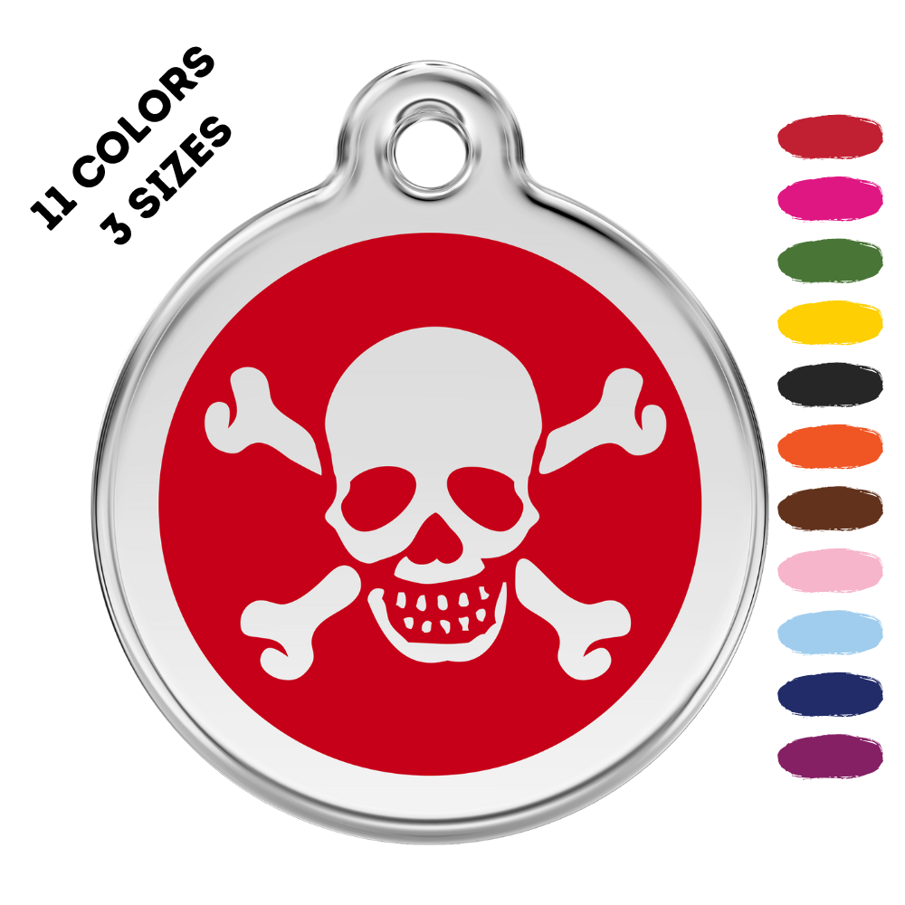 Skull And Cross Bones Stainless Steel And Enamel Red Pet ID Tag