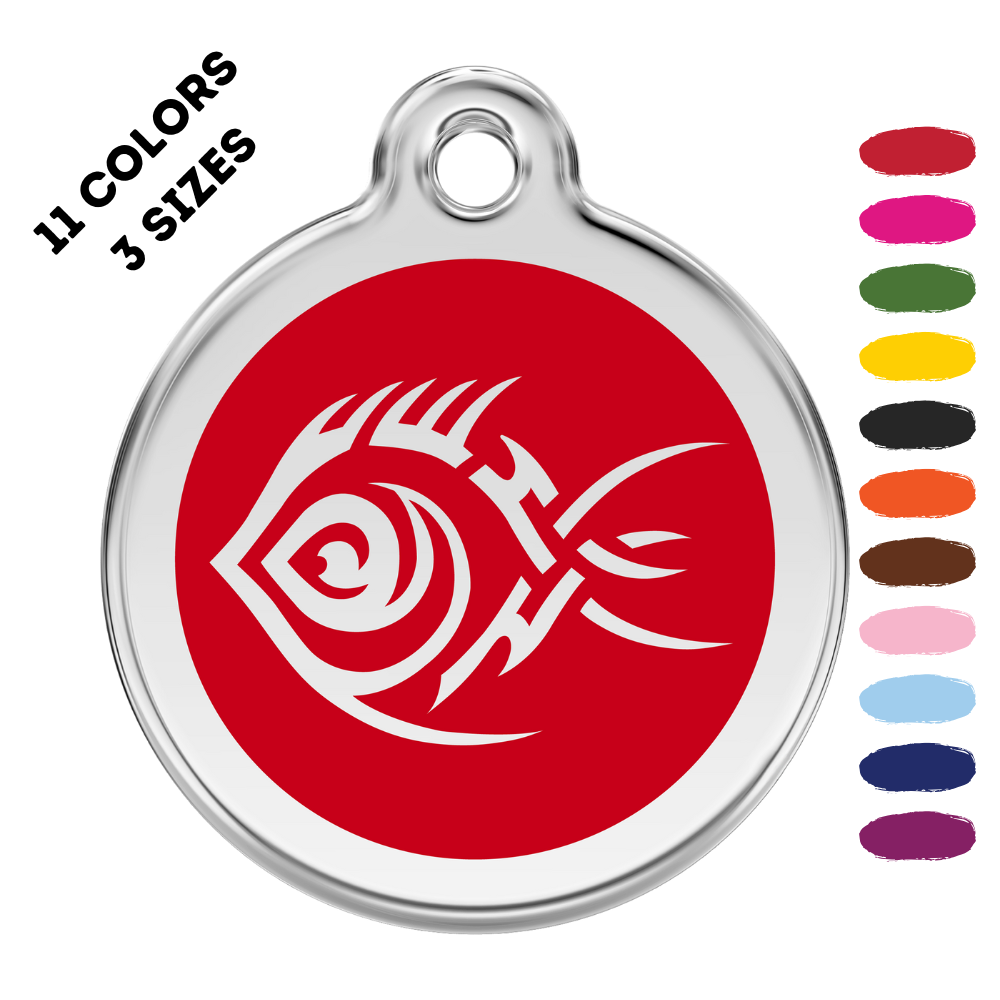 Tribal Fish Stainless Steel And Enamel Red Pet ID Tag