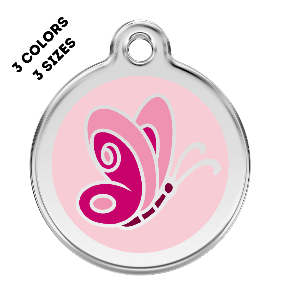 Butterfly Stainless Steel And Enamel Pink Pet ID Tag
