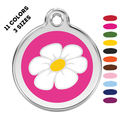 Daisy Flower Stainless Steel and Enamel Hot Pink Pet ID Tag