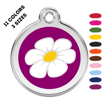 Daisy Flower Stainless Steel and Enamel Purple Pet ID Tag