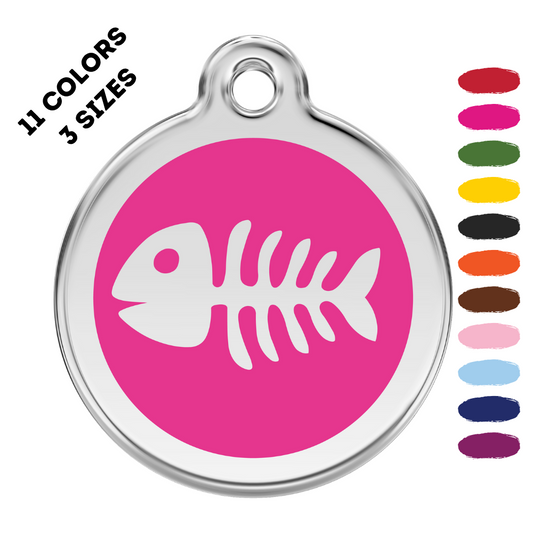 Fish Skeleton Stainless Steel and Enamel Hot Pink Pet ID Tag
