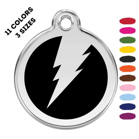 Flash Bolt Stainless Steel And Enamel Black Pet ID Tag