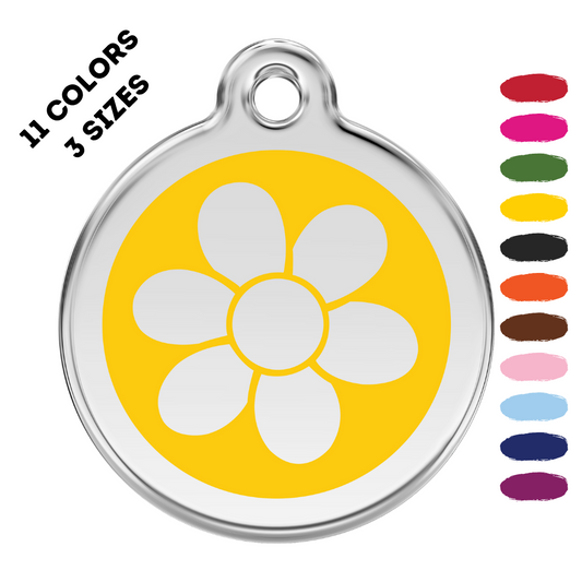 Flower Stainless Steel and Enamel Yellow Pet ID Tag