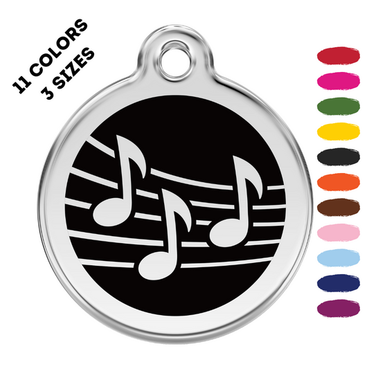 Music Notes Stainless Steel and Enamel Black  Pet ID Tag