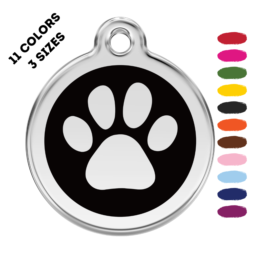 Paw Print Stainless Steel and Enamel Black Pet ID Tag