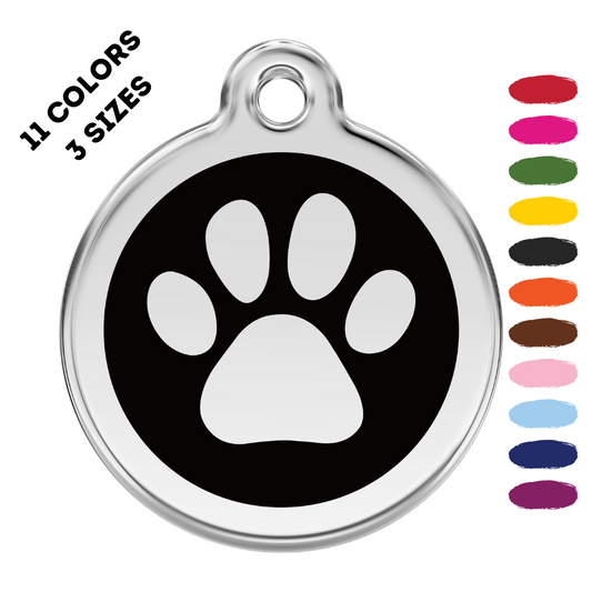 Paw Print Stainless Steel and Enamel Black Pet ID Tag