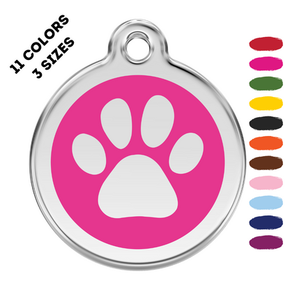 Paw Print Stainless Steel and Enamel Hot Pink Pet ID Tag