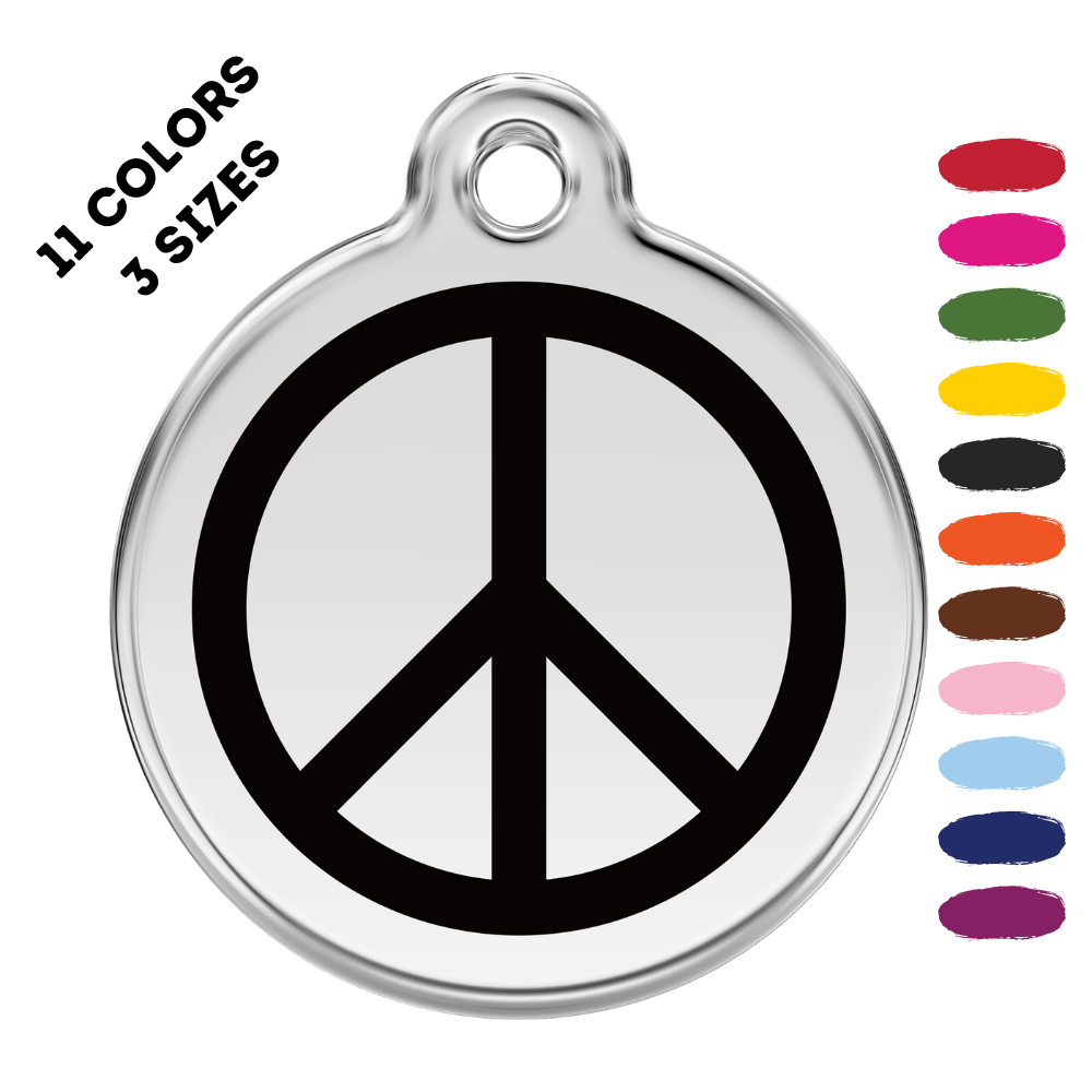 Peace Sign Stainless Steel and Enamel Black Pet ID Tag