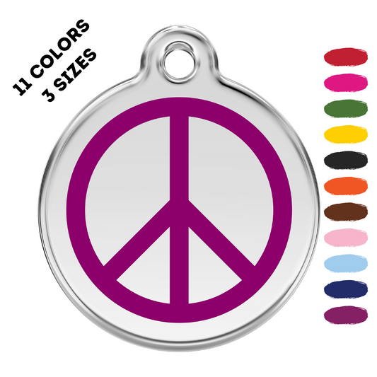 Peace Sign Stainless Steel and Enamel Purple Pet ID Tag