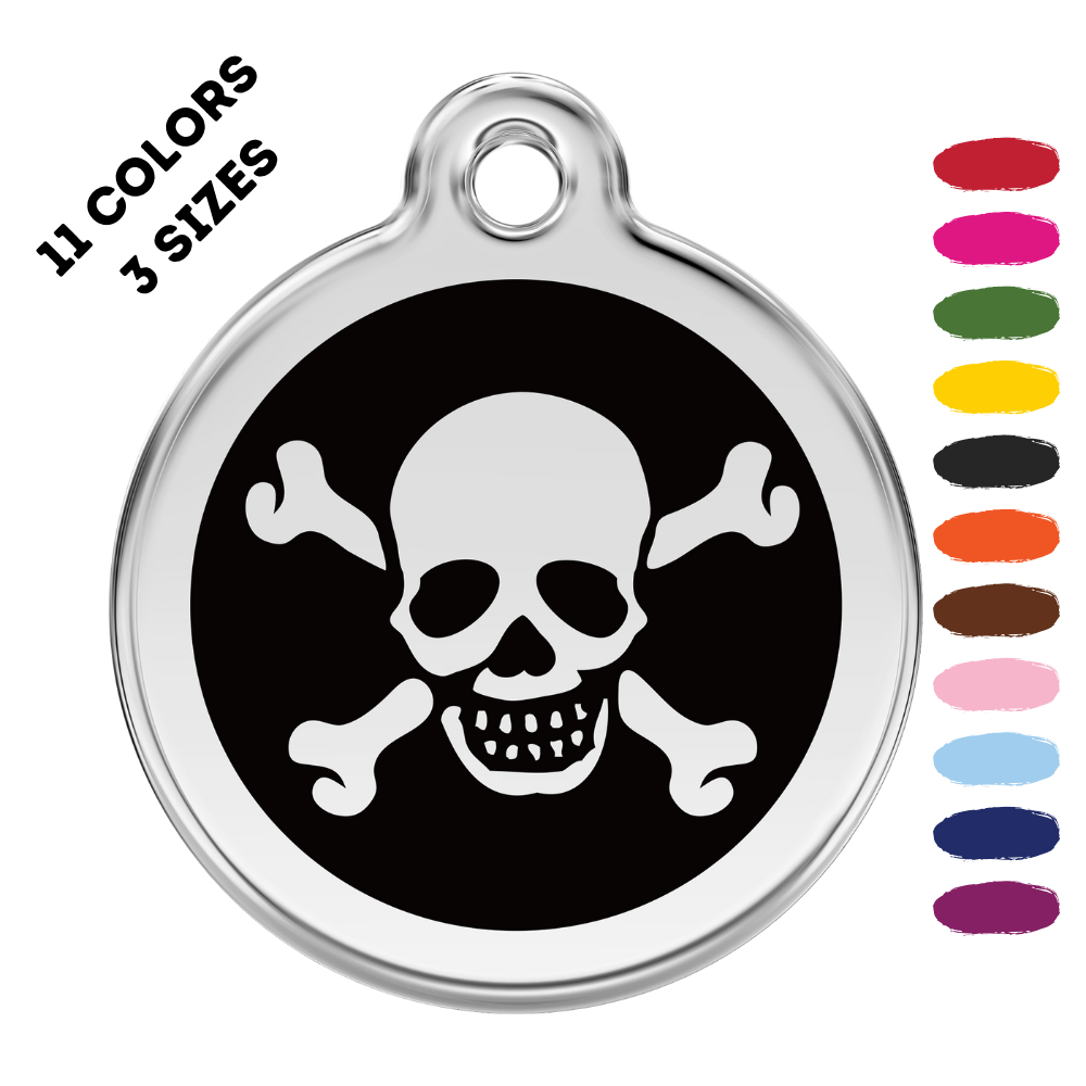Skull And Cross Bones Stainless Steel And Enamel Black Pet ID Tag