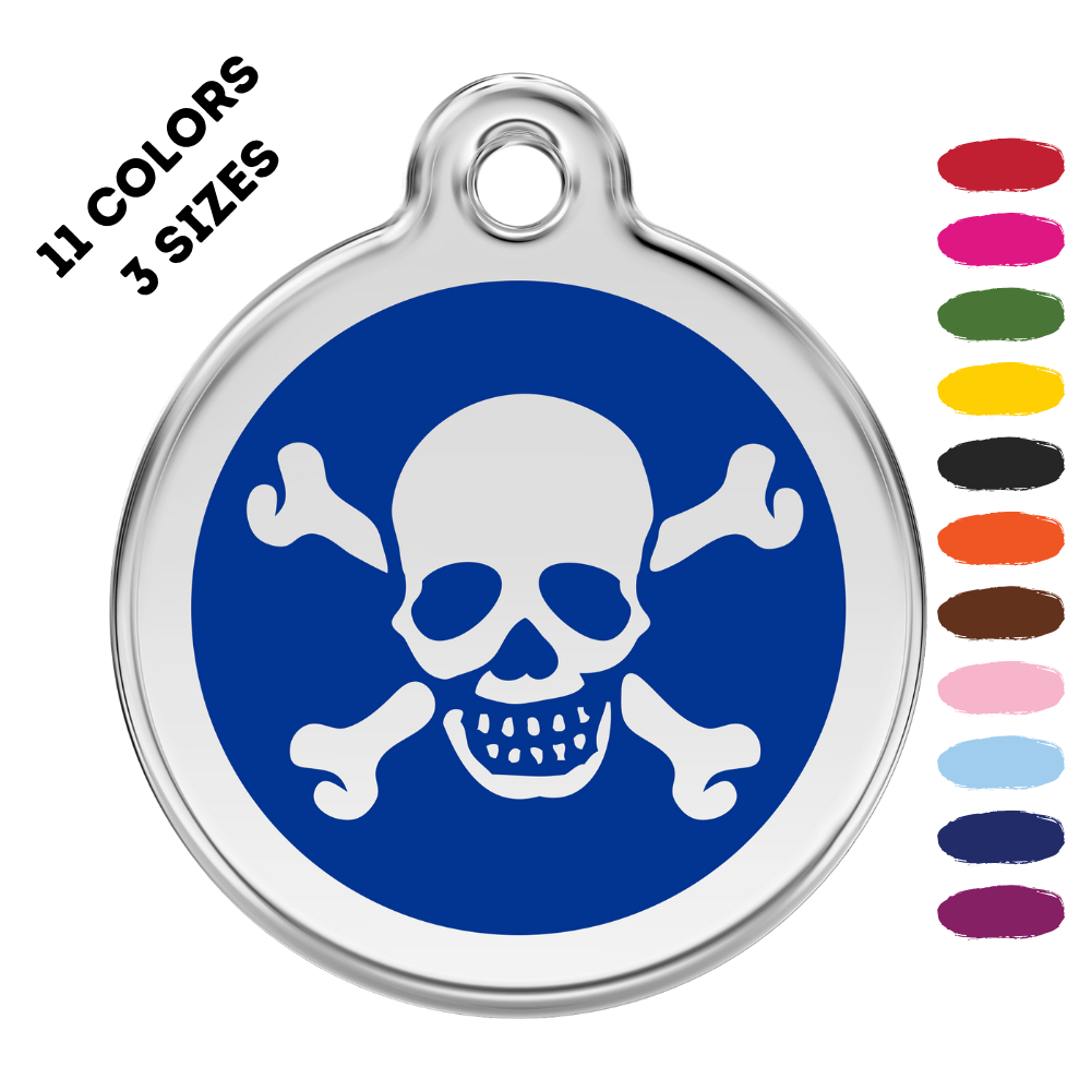 Skull And Cross Bones Stainless Steel And Enamel Dark Blue Pet ID Tag