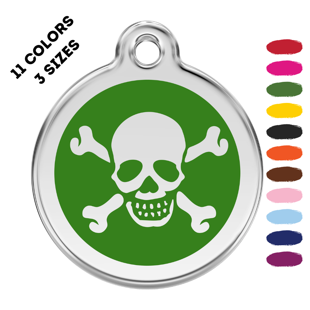 Skull And Cross Bones Stainless Steel And Enamel Green Pet ID Tag
