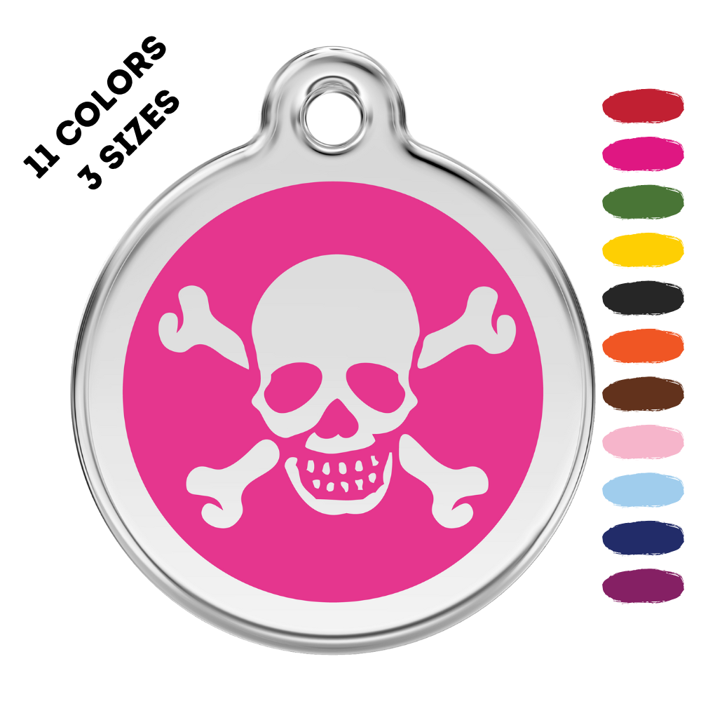 Skull And Cross Bones Stainless Steel And Enamel Hot Pink Pet ID Tag
