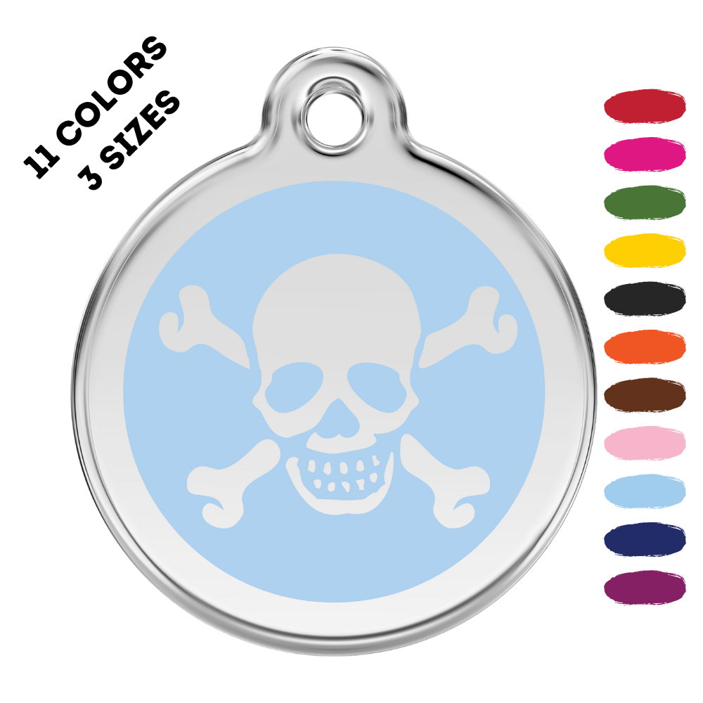 Skull And Cross Bones Stainless Steel And Enamel Light Blue Pet ID Tag