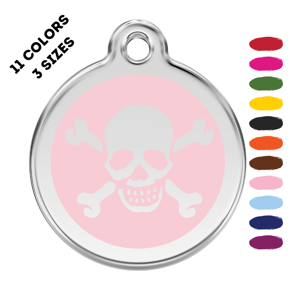 Skull And Cross Bones Stainless Steel And Enamel Light Pink Pet ID Tag