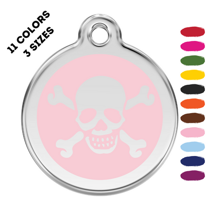 Skull And Cross Bones Stainless Steel And Enamel Light Pink Pet ID Tag