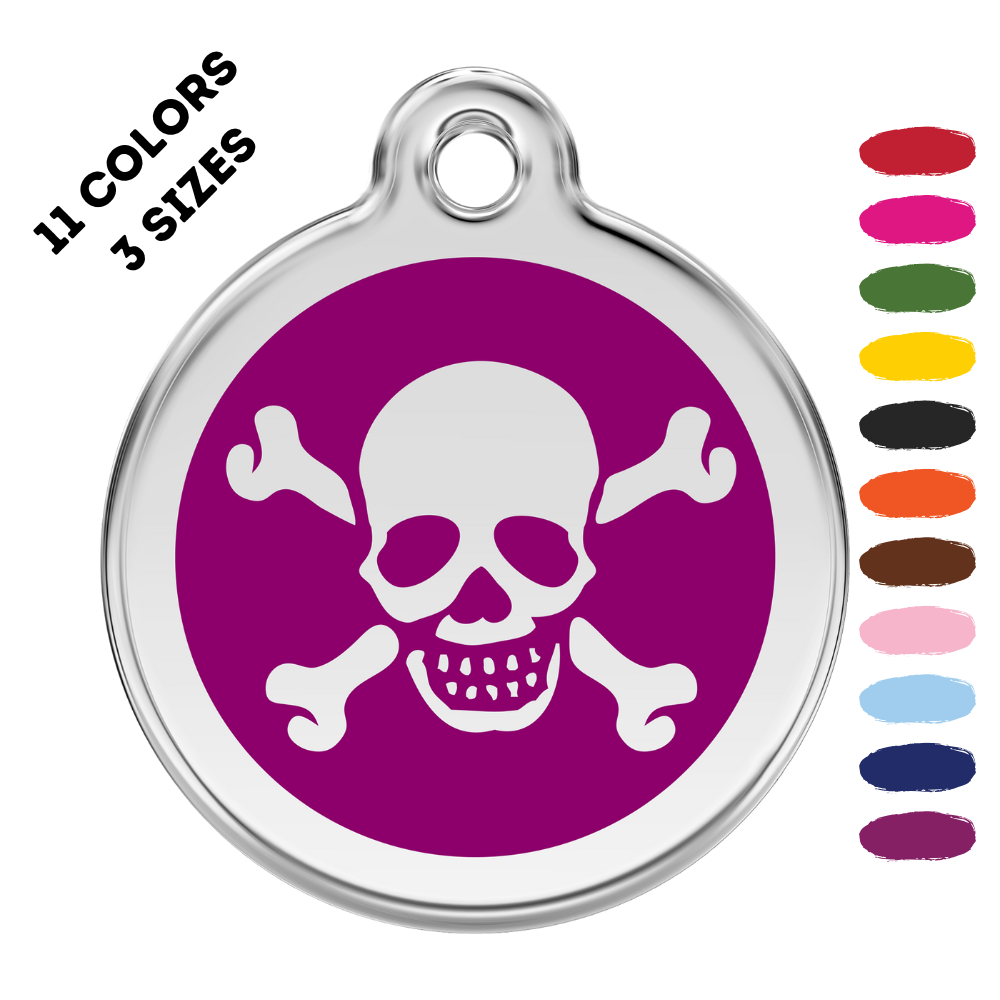 Skull And Cross Bones Stainless Steel And Enamel Purple Pet ID Tag