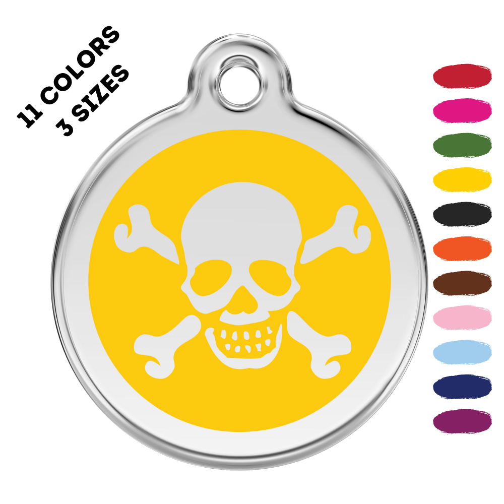 Skull And Cross Bones Stainless Steel And Enamel Yellow Pet ID Tag