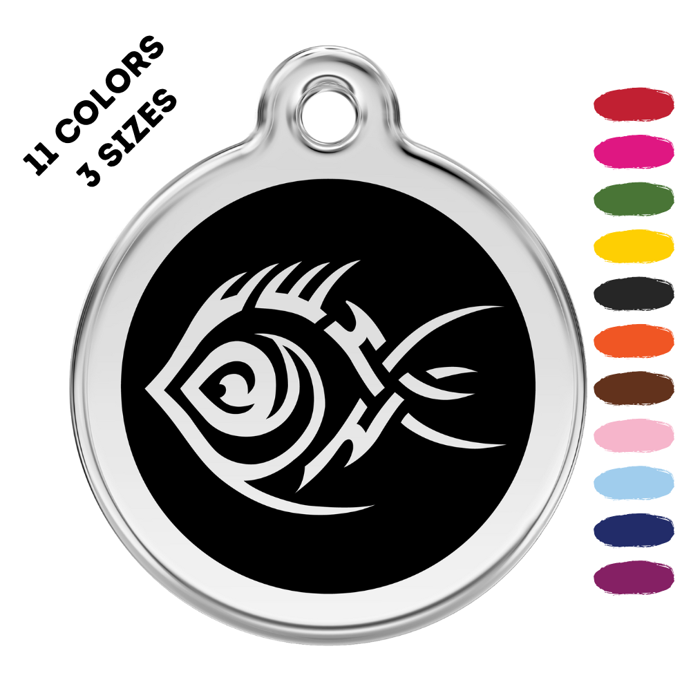 Tribal Fish Stainless Steel And Enamel Black Pet ID Tag