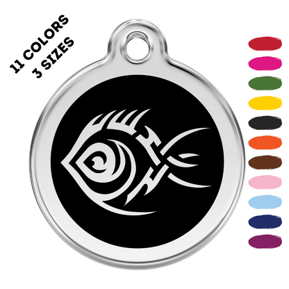 Tribal Fish Stainless Steel And Enamel Black Pet ID Tag