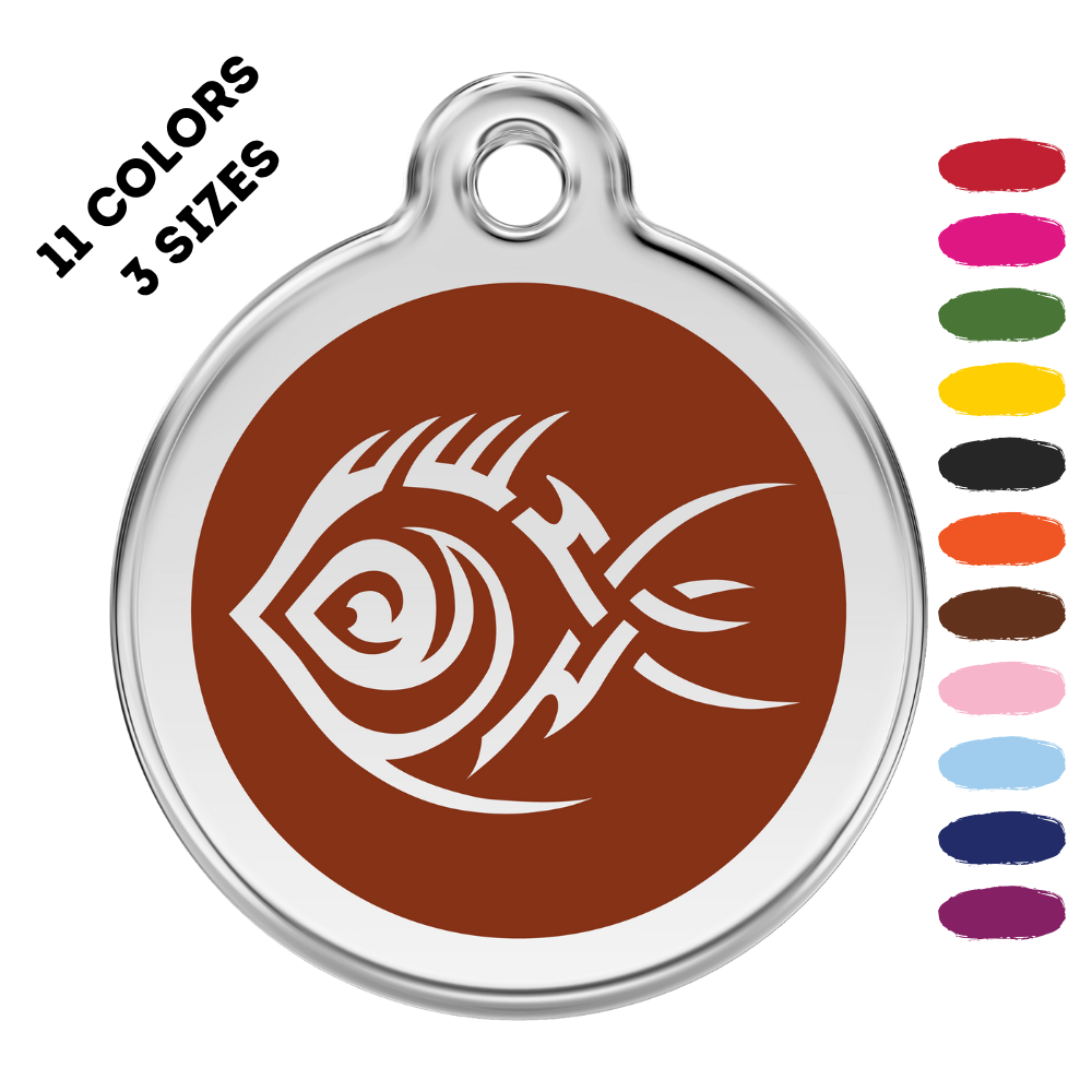 Tribal Fish Stainless Steel And Enamel Brown Pet ID Tag