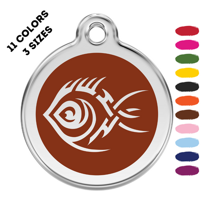 Tribal Fish Stainless Steel And Enamel Brown Pet ID Tag