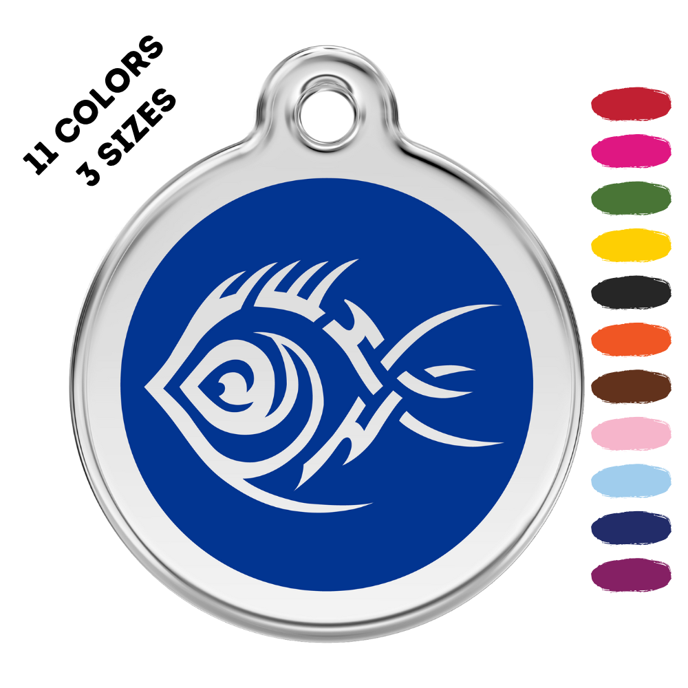 Tribal Fish Stainless Steel And Enamel Dark Blue Pet ID Tag