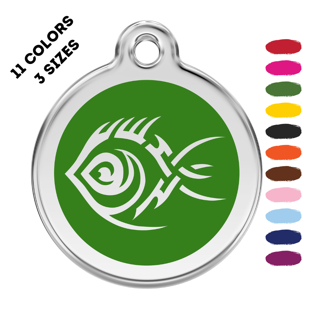 Tribal Fish Stainless Steel And Enamel Green Pet ID Tag