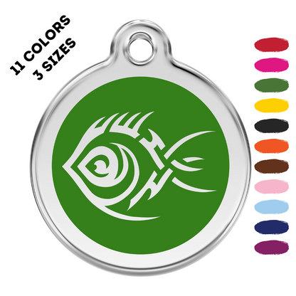 Tribal Fish Stainless Steel And Enamel Green Pet ID Tag