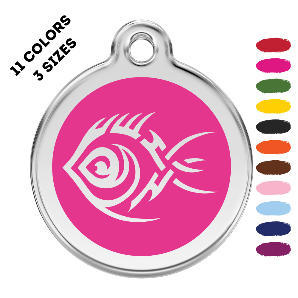 Tribal Fish Stainless Steel And Enamel Hot Pink Pet ID Tag