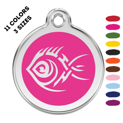 Tribal Fish Stainless Steel And Enamel Hot Pink Pet ID Tag