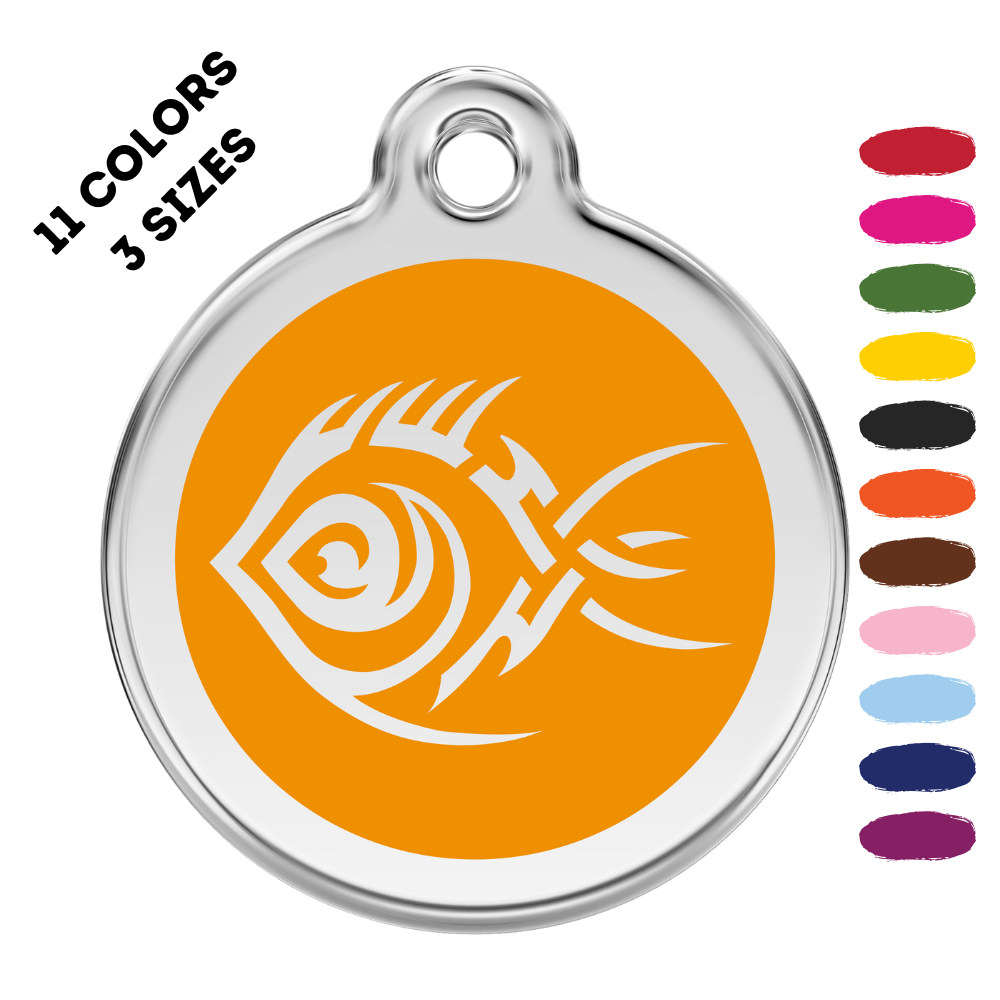 Tribal Fish Stainless Steel And Enamel Orange Pet ID Tag