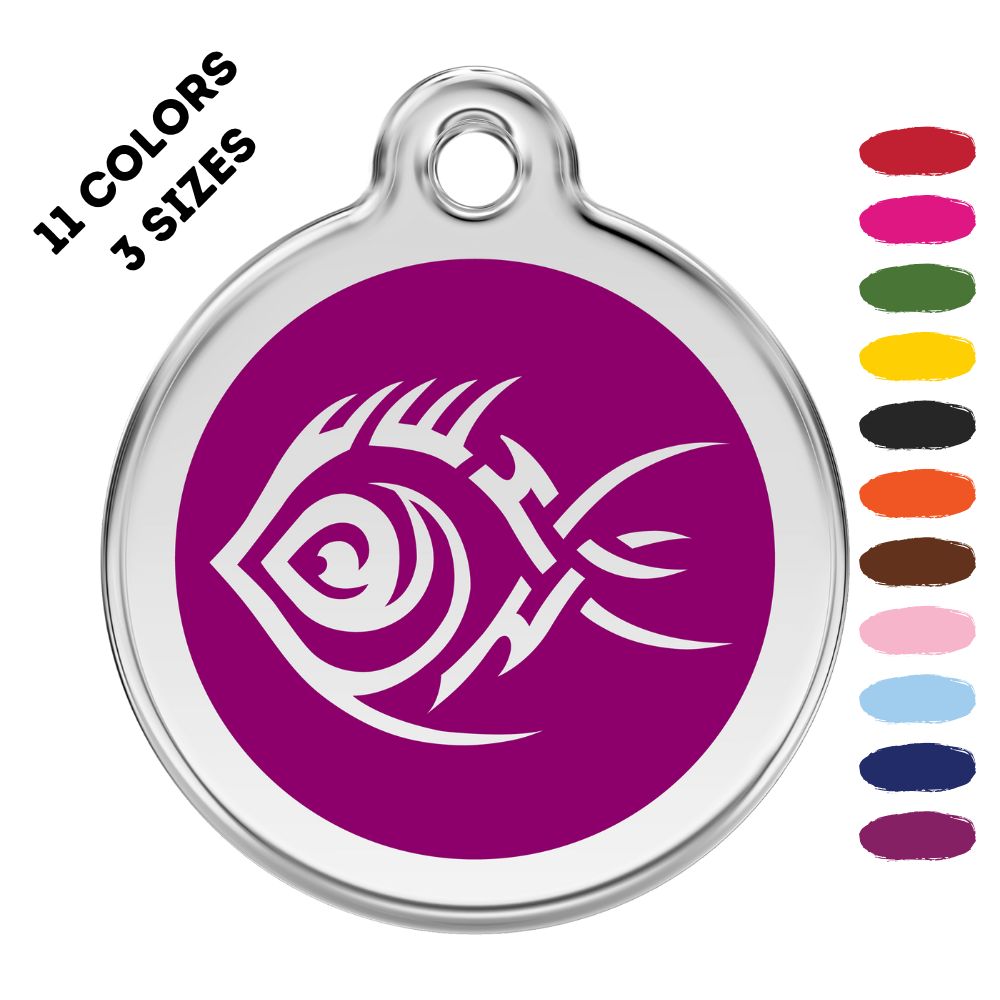 Tribal Fish Stainless Steel And Enamel Purple Pet ID Tag