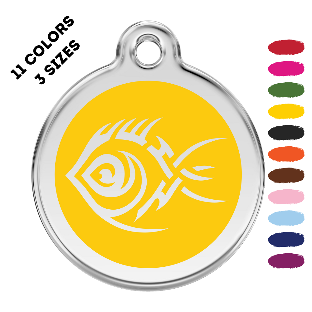 Tribal Fish Stainless Steel And Enamel Yellow Pet ID Tag